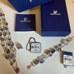 Swarovski Silver and Multicolor Crystal Necklace, Earring & Bracelet Set